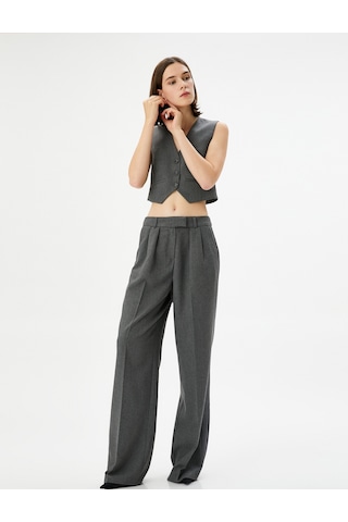 Koton Palazzo Pantolon Bol Paça Normal Bel Gri 4wak40043ew Gri
