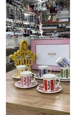 Acar Porselen Maddox 6 Kişilik Kahve Fincanı 90 Ml Çok Renkli