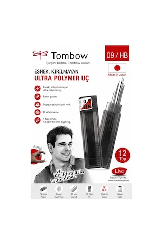 Kaliteli Kalem Ucu 12 Li 0.9 Mm Hb 12 Paket Tombow Versatil Kalem Uç Mekanik Uçlu Otomatik Kurşun Kalem Ucu 60mm Yumuşak