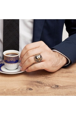 Ayyıldız Desenli Gümüş Erkek Yüzük