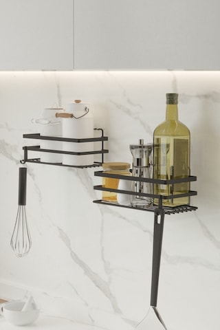 Suntel Mutfak Rafı 2'li Set Yapışkanlı Metal Baharatlık Rafı Organizer Düzenleyici Siyah
