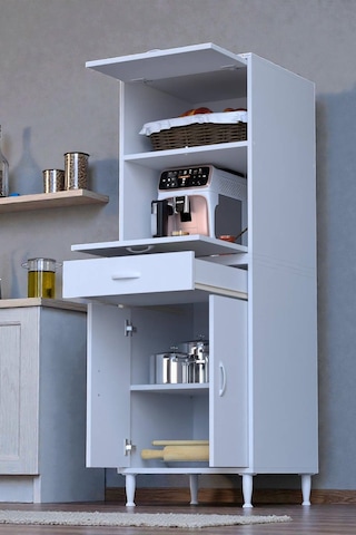 Eliusta Serale 56 Cm Derinlikte 4 Kapaklı Dolap Mutfak Fırın Dolabı 60x162,4x56 Cm Modüler Beyaz Dolap Beyaz