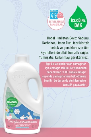 Siveno %100 Doğal Bebek Çamaşır Sabunu Kendinden Yumuşatıcılı Bitkisel Deterjan Vegan 1000 Ml
