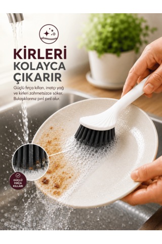 Beylini Tezgah Üstü Silikon Uçlu Bulaşık Yıkama Fırçası Çizdirmez Lavabo Tezgah Üstü Tabak Bardak Banyo Fırça Beyaz