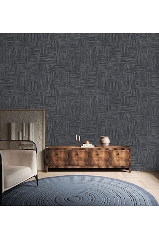 Adawall Muse Koleksiyonu- 25101-6 Antrasit Dokulu Silinebilir Nonwoven Vinil Duvar Kağıdı 1.06x15.6m - 16.5m² Siyah