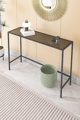Canvas Metal Dresuar Dekoratif Kahve Köşesi Konsol Siyah Füme Camlı Siyah