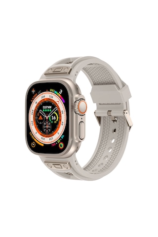 Apple Uyumlu  Watch Ultra 1 / 2 49mm Kordon Delikli Metal Süslemeli Desenli Silikon Band 117