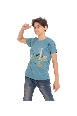 Açık Mavi Achive Baskılı Bisiklet Yaka 13-16 Yaş Tişört 2011-1 Açık Mavi