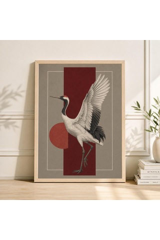 Japon Turnası Sanat Baskısı Kırmızı Ve Beyaz Asya Dekoru Minimalist Vahşi Yaşam Posteri