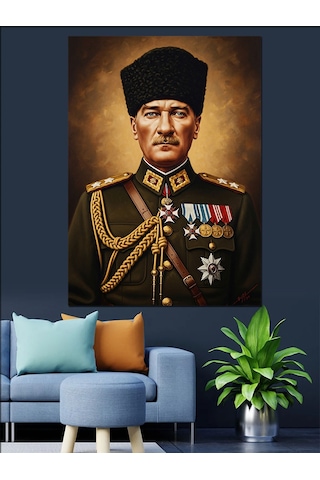Karizma Tablo Atatürk Askeri Resmi Portresi Dekoratif Kanvas - Mdf Ahşap Tablo