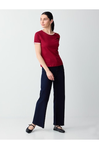 Jimmy Key Jimmy Key Bordo %100 Pamuk Bisiklet Yaka Omuzu Detaylı Örme Bluz 6sw035556562