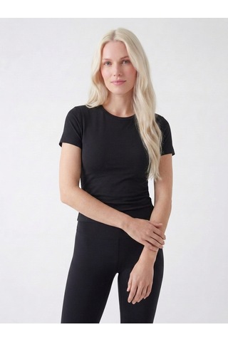 Noux Pamuk Viskon Basic Esnek Bisiklet Yaka Body Siyah
