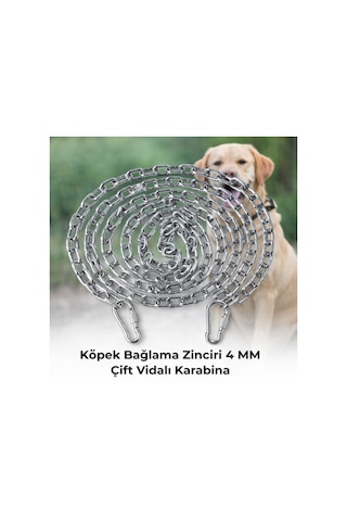 6 Metre Köpek Bağlama Zinciri 4 Mm Gezdirme + 2 Vidalı Karabina Çelik Dayanıklı Beyaz