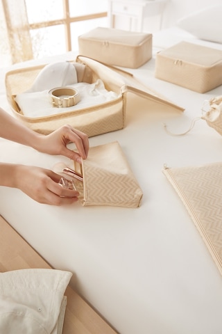 Ocean Home Textile 7'li Bej Balıksırtı Bavul İçi Düzenleyici Set