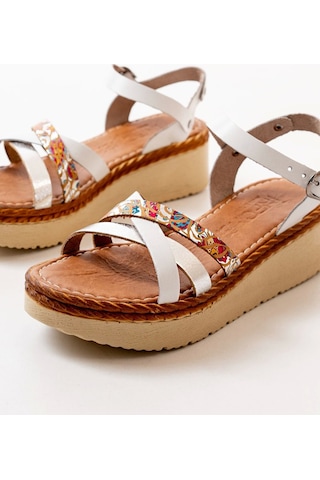 730-015 Beyaz Garni Ortopedik Hakiki Deri Dolgu Kadın Sandalet Beyaz