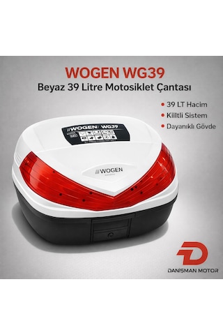 Wogen Wg39 Beyaz 39 Litre Motosiklet Arka Çanta Topcase Kilitli Sistem Beyaz