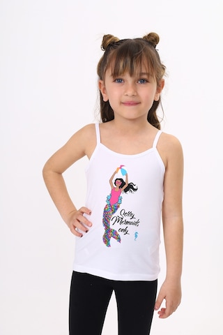 Toontoy Kids Toontoy Kız Çocuk Deniz Kızı Baskılı Pul İşlemeli Atlet Beyaz