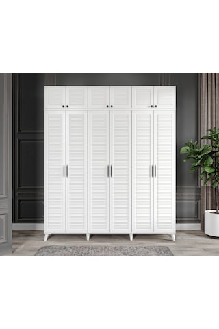 Paris 6 Kapaklı Yüklüklü Komple Mdf Beyaz Gardıro