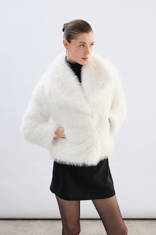 Sateen Geniş Yakalı Simli Kürk - Taş-136720 Taş