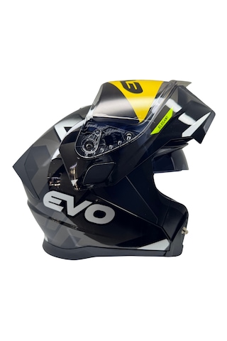 Kask Evo Marka Vizörlü Çeneden Açılır Metalik Siyah - Gri