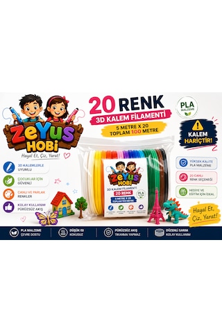 Zeyus Filament 20 Renk 5 Metre 3d Kalem Filamenti