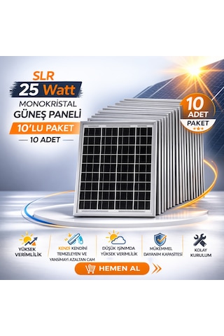 Slr 25 Watt Monokristal Güneş Paneli 10 Lu Paket