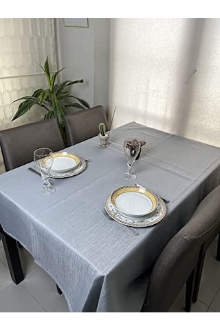 Vi Ihlamur Keten Görünümlü, Su Geçirimsiz, Kayma Yapmayan Premium Masa Örtüsü 145 Cm X 145 Cm, Gri Acı Kahverengi