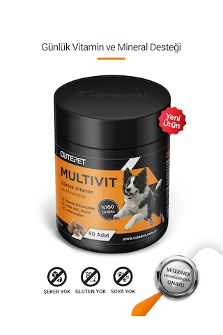 Cutepet Multivit Köpek Vitamin Ve Mineral Tableti 60 Adet Günlük Bağışıklık, Enerji Ve Genel Sağlık Desteği