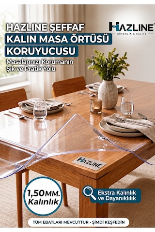 Şeffaf Masa Koruyucu Örtü 1,50 Mm Kalın Pvc Mika Masa Örtüsü Su Geçirmez Çizilmelere Karşı Koruyucu
