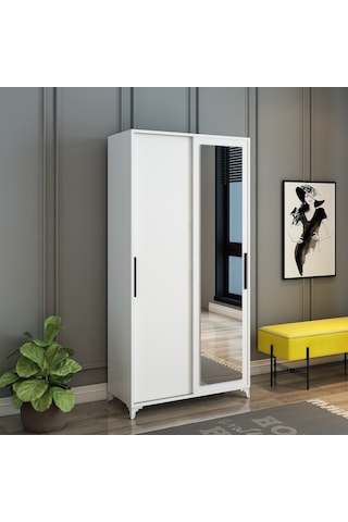 Afillibebek Olivia Sürgülü Aynalı Portmanto Beyaz (Tamamı Mdf)