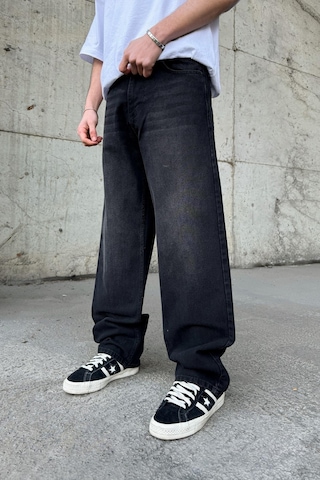 Flaw Çizgili Super Baggy Jean Siyah Siyah