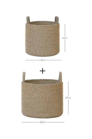 Ocean Home Textile 2'li Siyah Kırçıllı Jüt Halat Sepet Set 26 x 22 / 35 x 27 cm