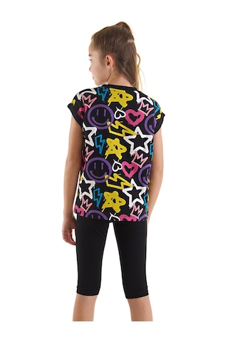 Denokids Mushi Street Style Kız Çocuk T-shirt Tayt Takım Çok Renkli