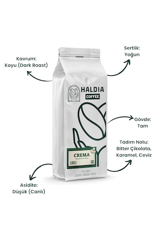 Haldia Coffee Crema Espresso Kahve Blend 1000gr. Arabica Koyu Kavrum Yoğun Gövde, Yoğun Tat Çekirdek