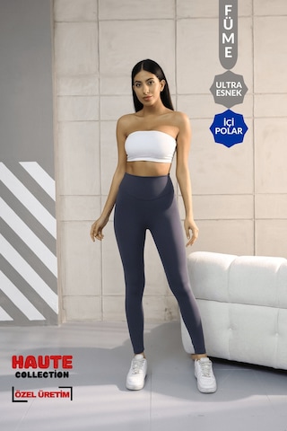 Balenbi Premium Kadın Yüksek Bel İçi Polarlı Toparlayıcı Kışlık Tayt 1093 Füme