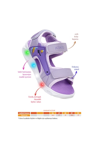 Kiko Kids Unicorn Günlük Işıklı Cırtlı Kız Çocuk Sandalet Ayakkabı Lila LILA