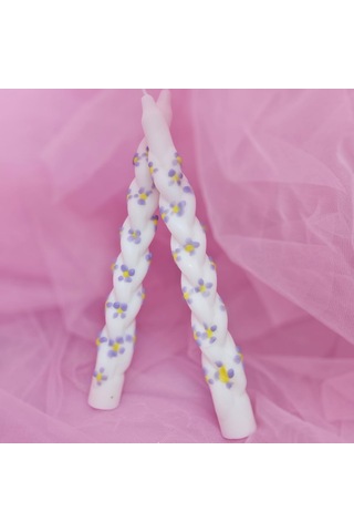 Şamdan Mum 2 Li Çiçek Desenli