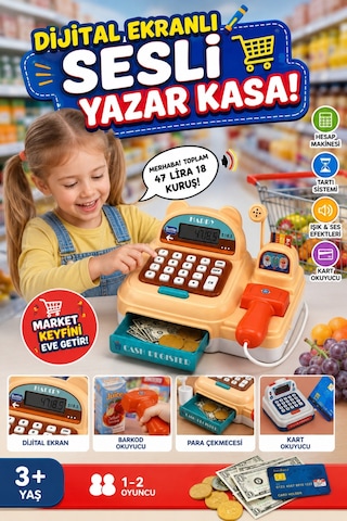 Eğitici Oyuncak Yazar Kasa Seti - Sesli, Işıklı, Dijital Ekranlı Ve Hesap Makineli Market Kasası Eğitici Oyuncak Yazar Kasa Seti - Sesli, Işıklı, Dijital Ekranlı Ve Hesap Makineli Market Kasası