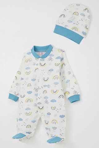 Breeze Erkek Bebek Patikli Tulum Gökyüzü Temalı 0-6 Ay, Beyaz Beyaz