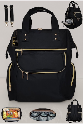 Bebek Bakım Çantası Organizatör Fonksiyonel Anne Bebek Bakım Sırt Çantası-syh Mers Gold Siyah