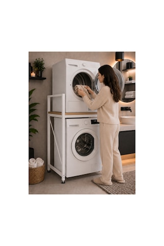 Lifos Çam/beyaz Raflı Çamaşır Makinesi Dolabı Kurutma Makinesi Dolabı Metal Banyo Dolabı