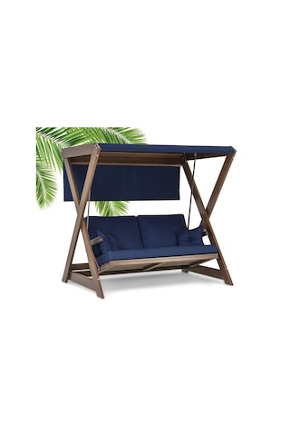 Mobeva Holox Ladin Ahşap Salıncak Dış Mekan Bahçe, Teras Salıncağı  Lacivert