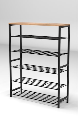 Retodesign 1891 6 Katlı Ayakkabılık Banyo Çok Amaçlı Raf Siyah - Atlantik Çam
