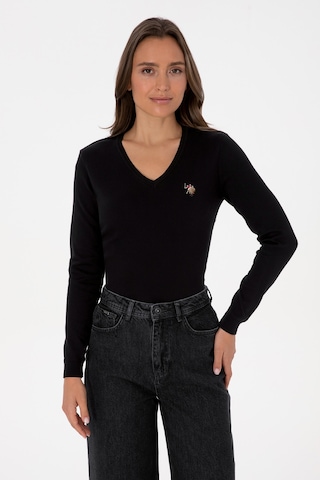 U.S. Polo Assn. Kadın Siyah V Yaka Basic Kazak 50307727-VR046