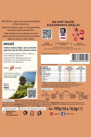 Nescafe Ice Toffee Nut Aromalı Çözünebilir Kahve 10,5g 10'lu Paket 10x6 Hazır