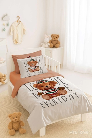 Dijital Baskılı 3d Pamuklu Yenidoğan Bebek Nevresim Takımı Love Me Everyday Çok Renkli