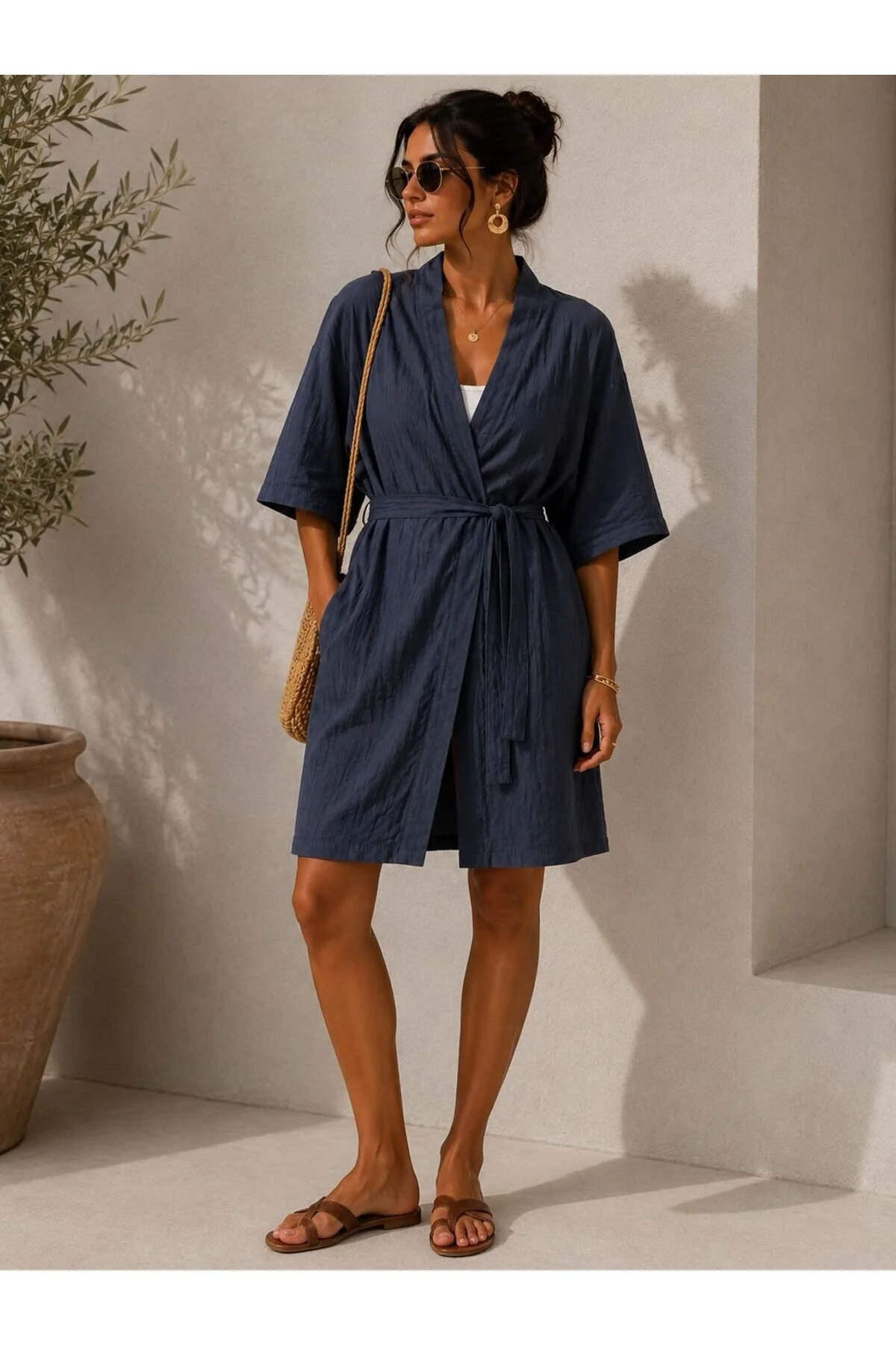 Siempre Füme Müslin Kısa Kimono -yazlık Hafif Kimono Laciver