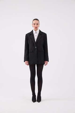Holly Lolly Oversize Kesim Çizgili Strip Blazer Ceket Siyah