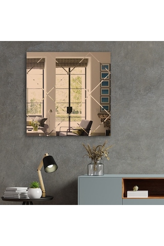Ayna | Bronz Ayna | Baklava Kanallı Kare Ayna | 60Cm X 60Cm Bronz