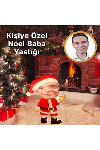 Kişiye Özel Noel Baba Yılbaşı Tasarımlı Şekilli Yastık Çok Renkli